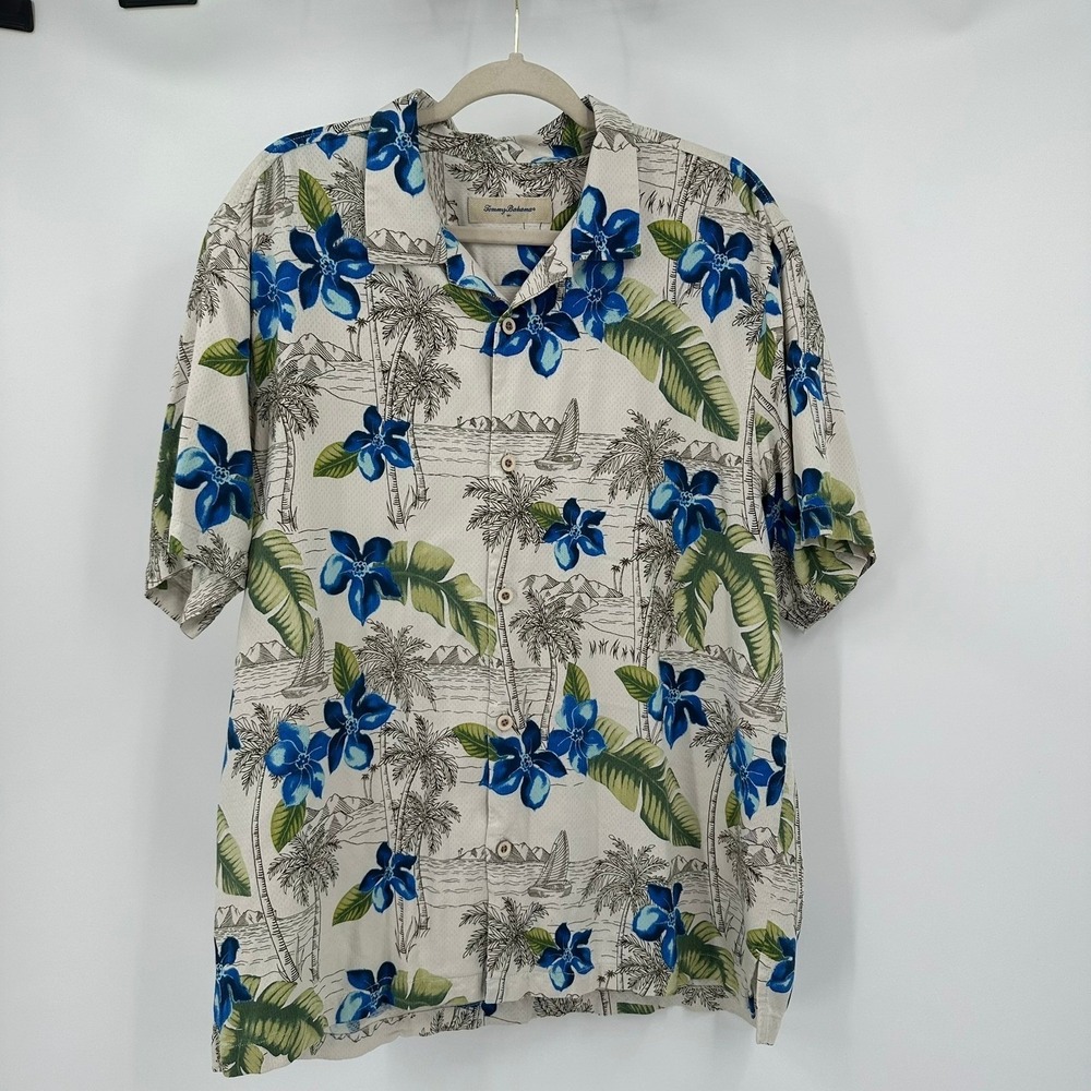Tommy Bahama Mens Coastal Miami Hawaiian Shirt Sz XL Silk Blend Cruise Vacation